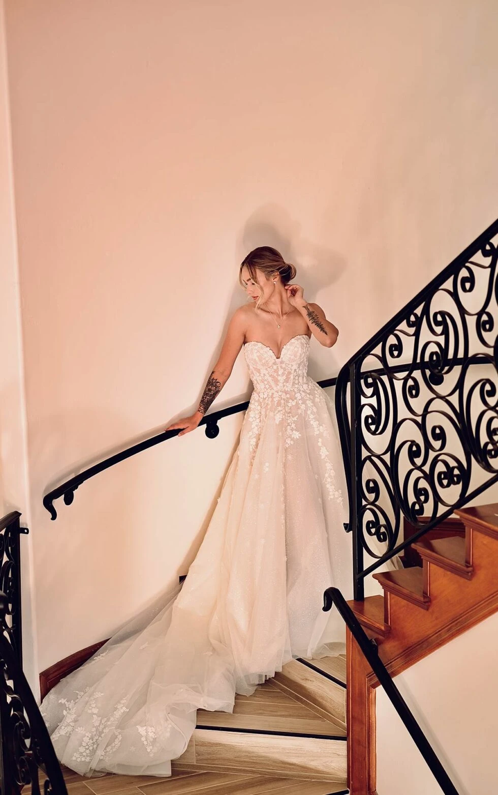 Strapless ALine Lace Wedding Dress with Glitter Skirt Martina Liana