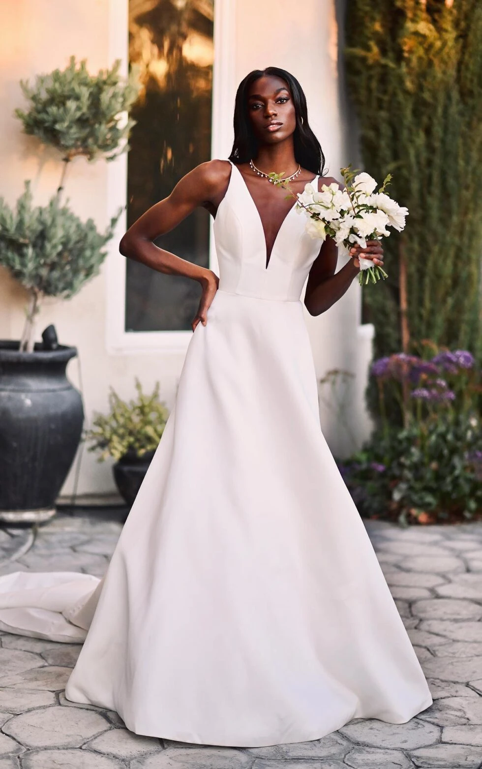 Modern A-Line Silk Wedding Dress with V 