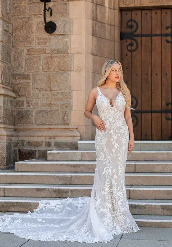 d3657 Sparkly Fit-and-Flare Lace Wedding Dress with Beaded Back Detail by Essense of Australia