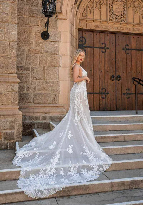 d3657 Sparkly Fit-and-Flare Lace Wedding Dress with Beaded Back Detail by Essense of Australia