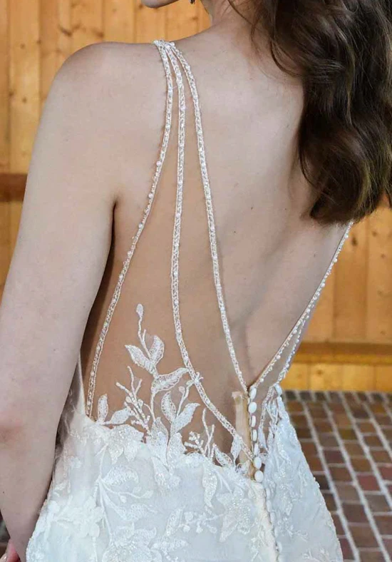d3657 Sparkly Fit-and-Flare Lace Wedding Dress with Beaded Back Detail by Essense of Australia