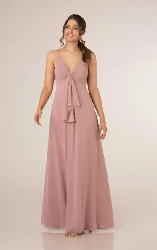 Maternity-Friendly Chiffon A-line Bridesmaid Gown with V-Neckline and Spaghetti Straps, 9790, by Sorella Vita