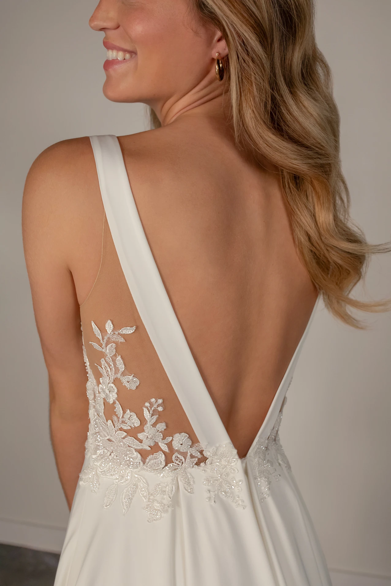 pa1366 High Neckline A-Line Wedding Dress in Lace and Satin Mikado  by Oxford Street