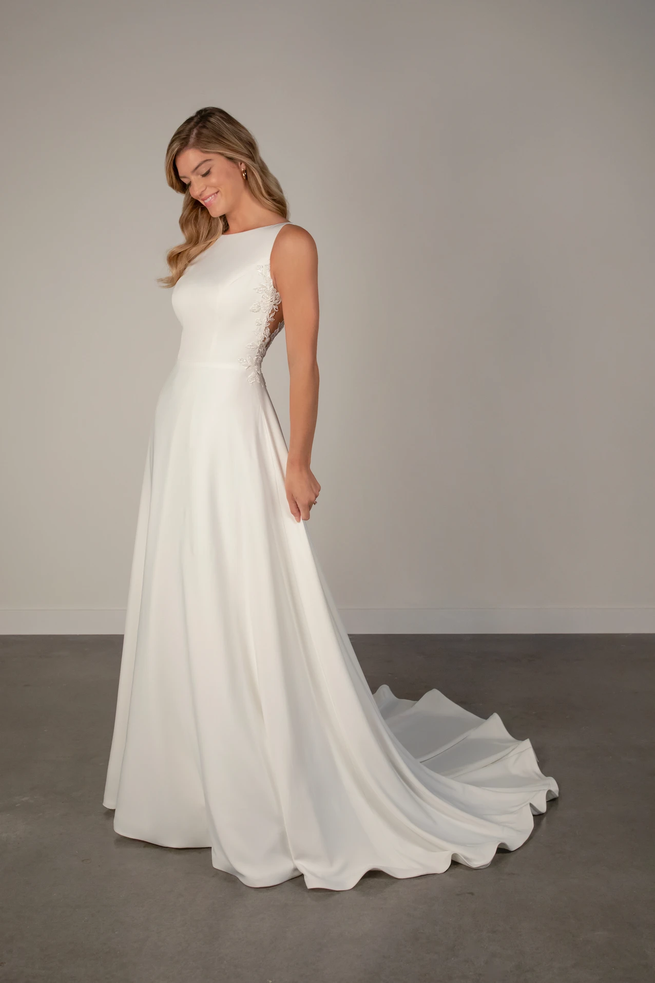 High Neckline A-Line Wedding Dress in Lace and Satin Mikado, PA1366, byOxford Street