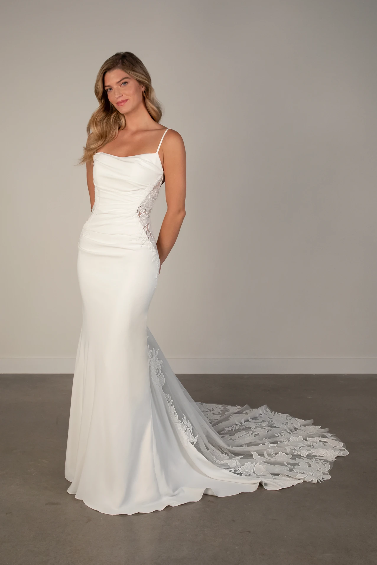 Scoop Neckline Sheath Wedding Dress in Crepe and Lace, PA1368, byOxford Street