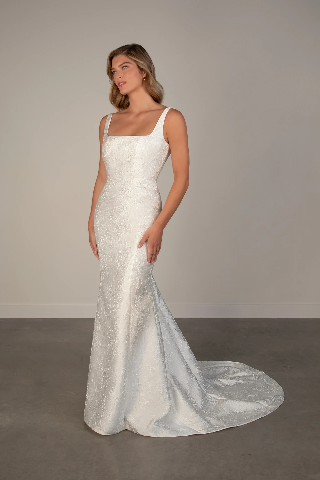 Jacquard Fit-and-Flare Wedding Dress with Square Neckline, PA1376, byOxford Street