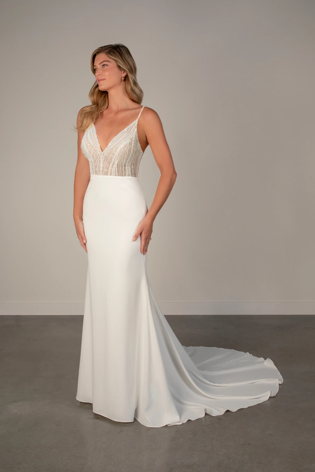 Lace Sheath Wedding Dress in Crepe, PA1380, byOxford Street
