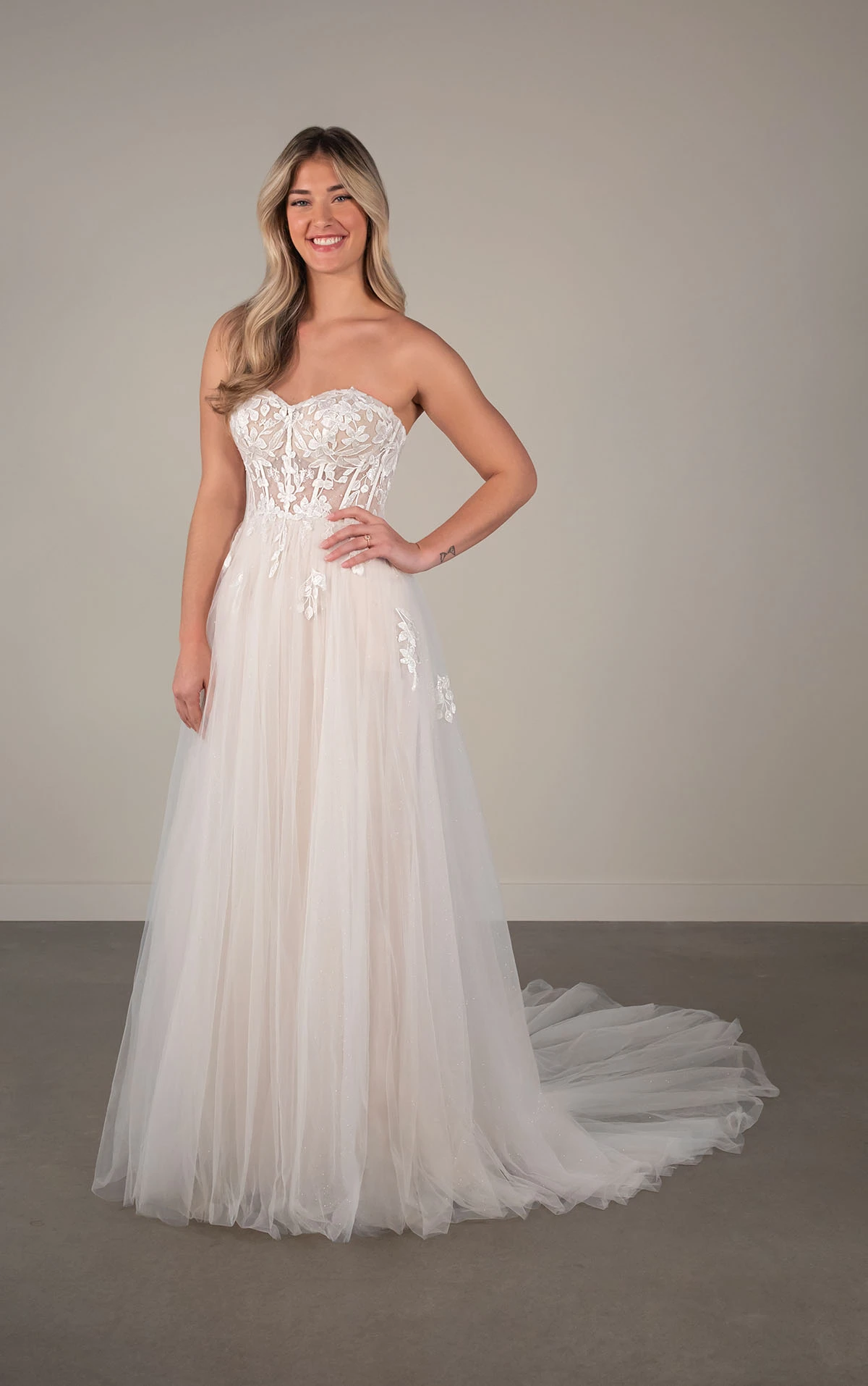 Strapless A-Line Wedding Dress in Lace and Tulle, PA1408, byOxford Street