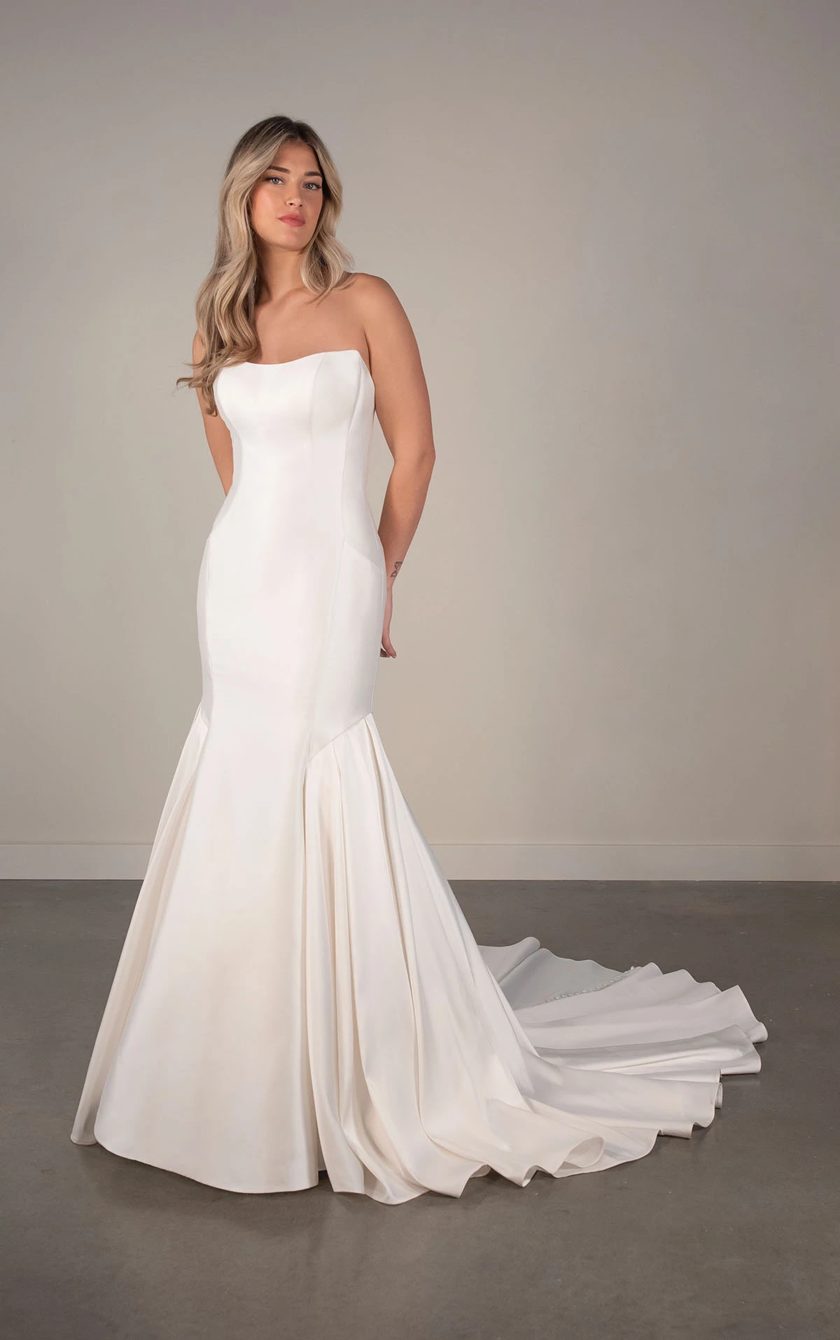Strapless Fit-and-Flare Wedding Dress in Satin Mikado, PA1387, byOxford Street
