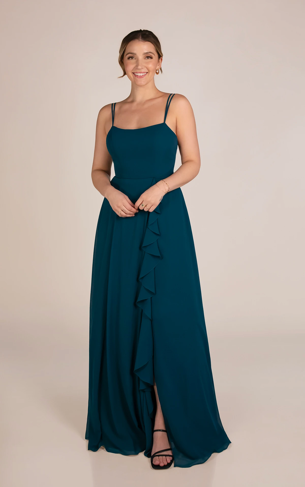 9760 Elegant Chiffon A-Line Bridesmaid Dress with Spaghetti Straps and Leg Slit by Sorella Vita