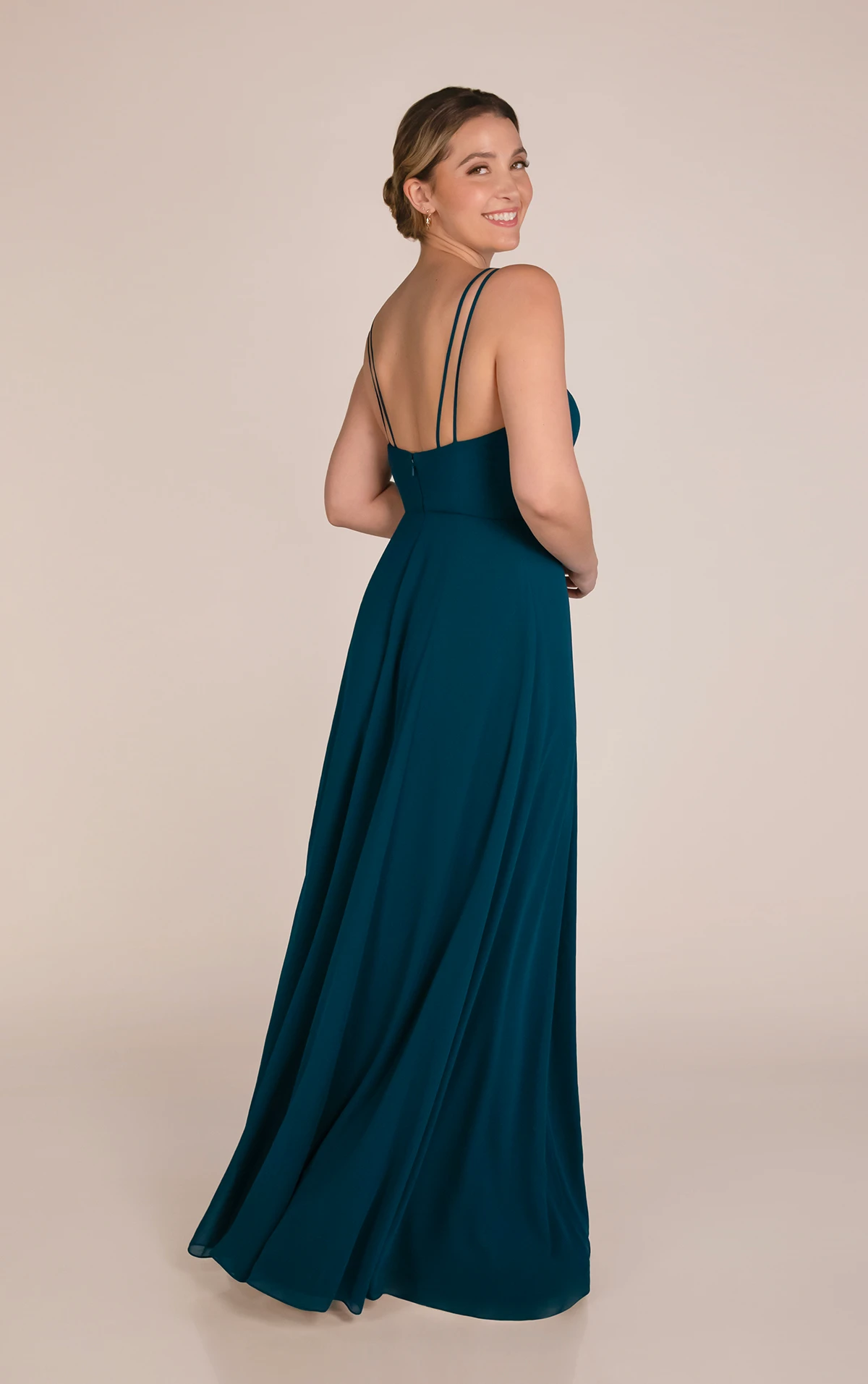 9760 Elegant Chiffon A-Line Bridesmaid Dress with Spaghetti Straps and Leg Slit by Sorella Vita