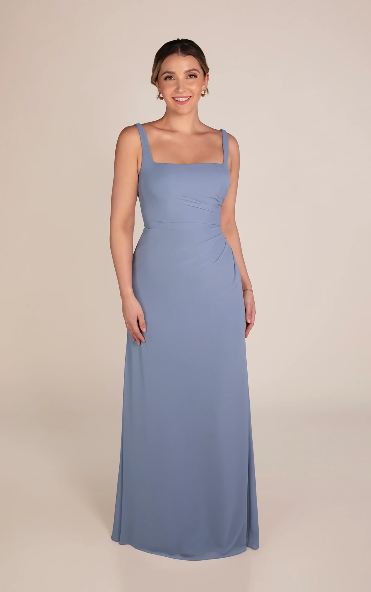 9872 Modest Chiffon Column Bridesmaid Dress with Square Neckline by Sorella Vita