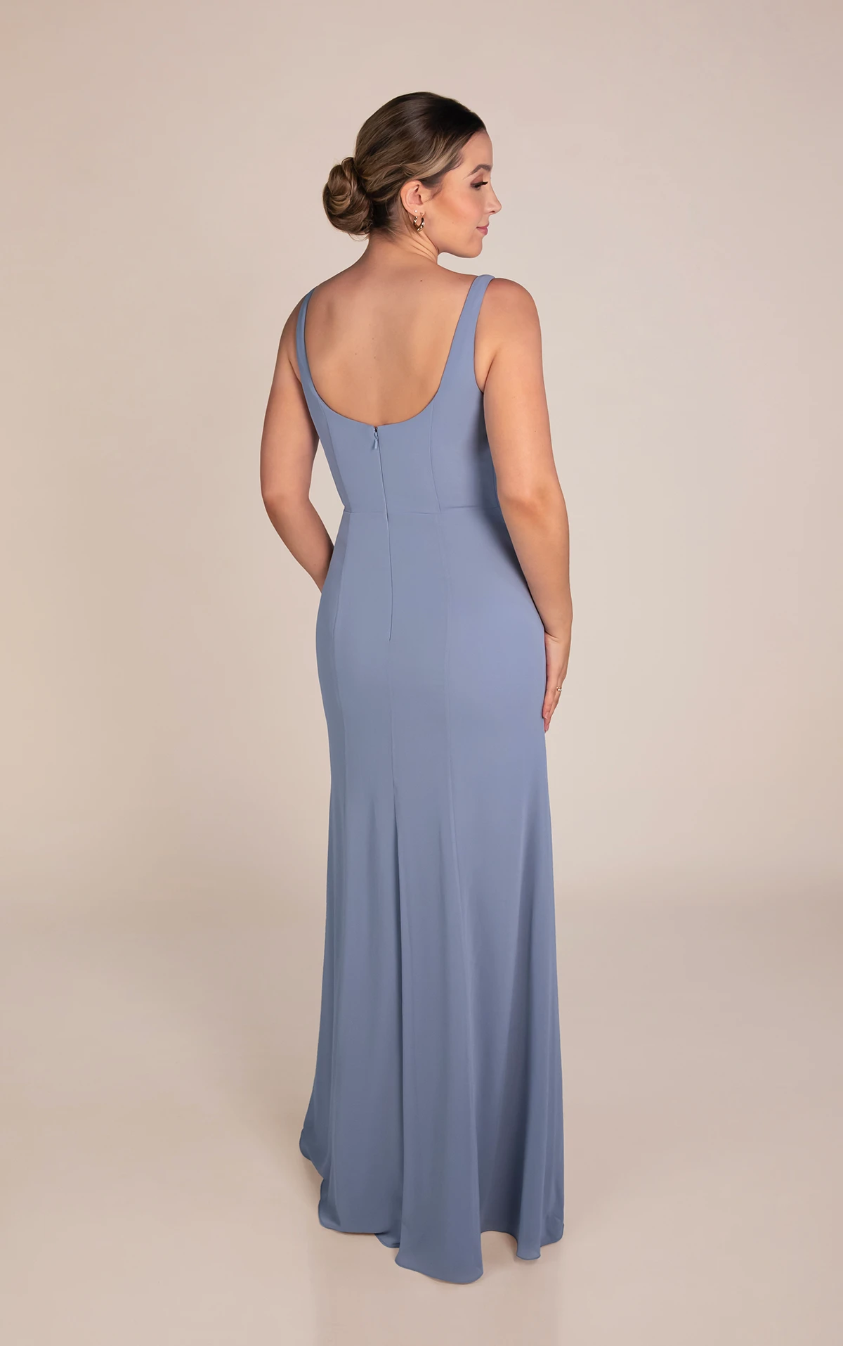 9872 Modest Chiffon Column Bridesmaid Dress with Square Neckline by Sorella Vita