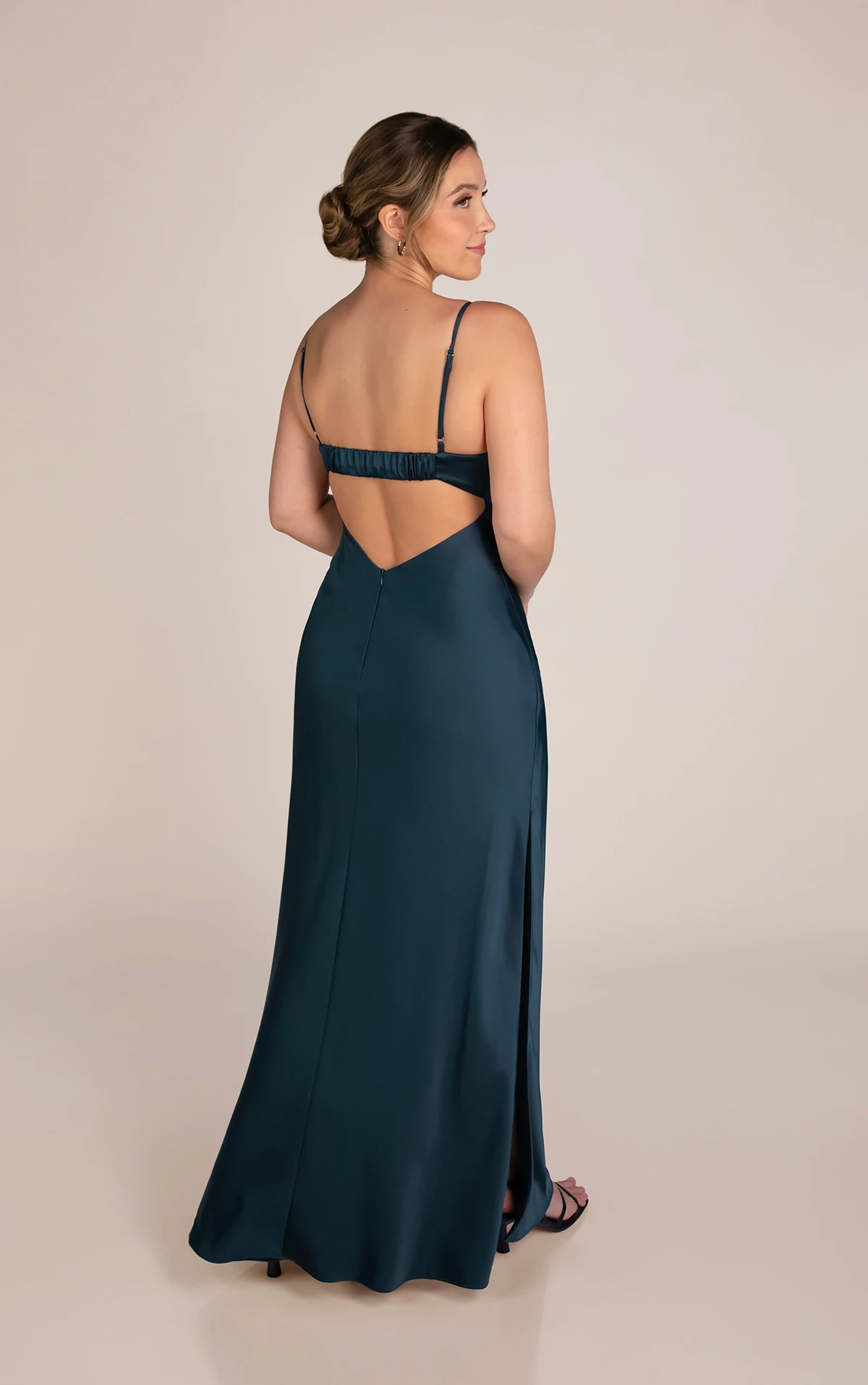 9894 Elegant Spaghetti Strap Charmeuse Column Bridesmaid Dress with Scoop Neckline by Sorella Vita