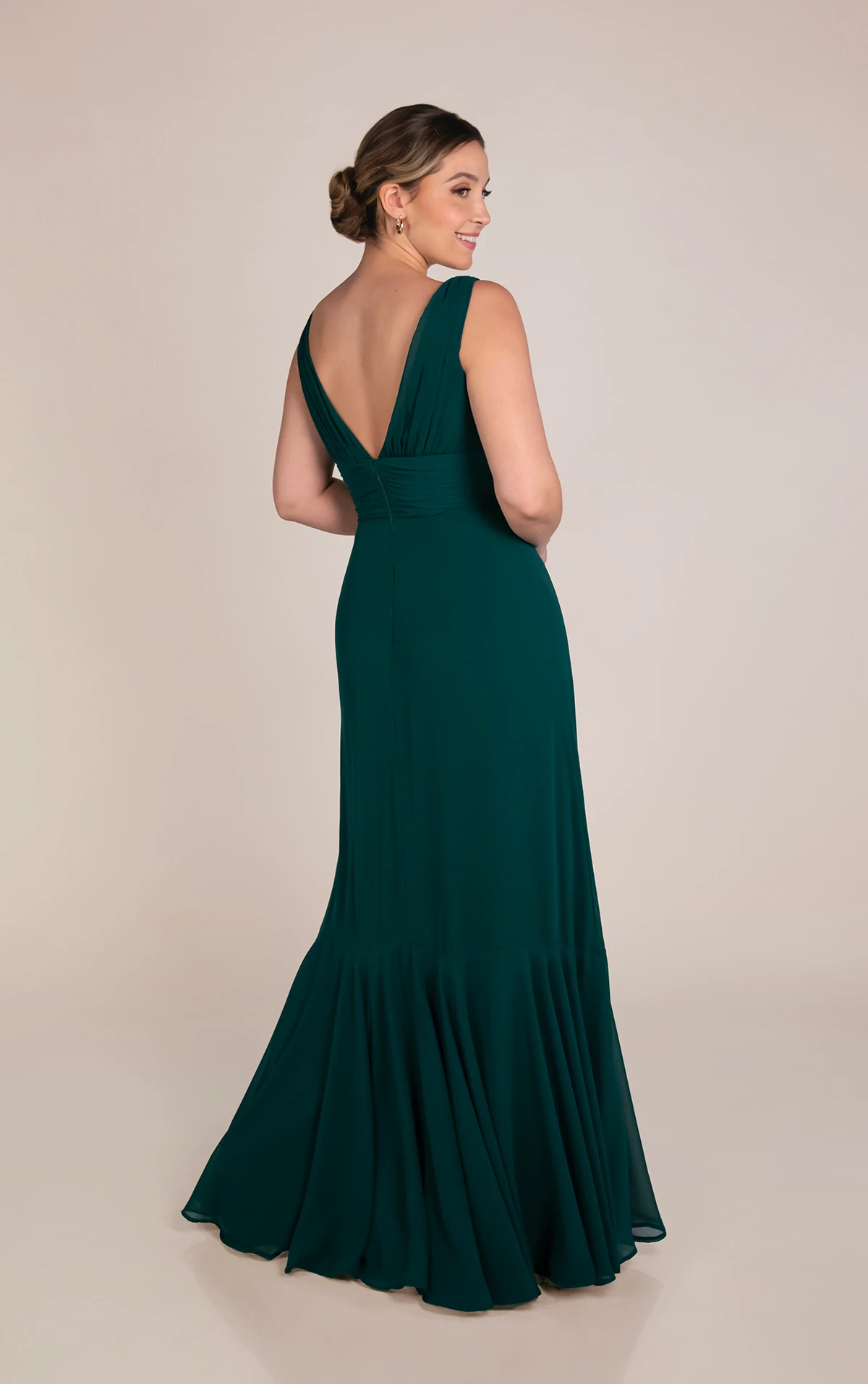 9902 Vintage-Inspired Chiffon A-Line Bridesmaid Dress with V-Neckline and High Leg Slit by Sorella Vita
