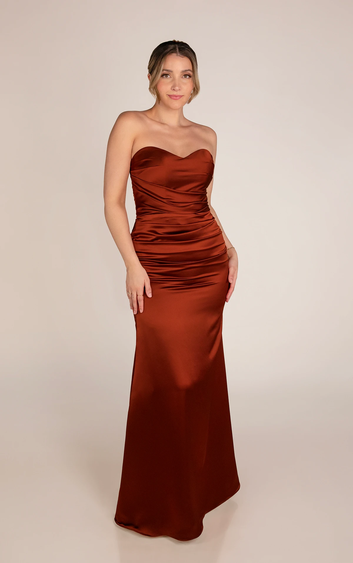 9904 Long Strapless Charmeuse Column Bridesmaid Dress with Sweetheart Neckline  by Sorella Vita