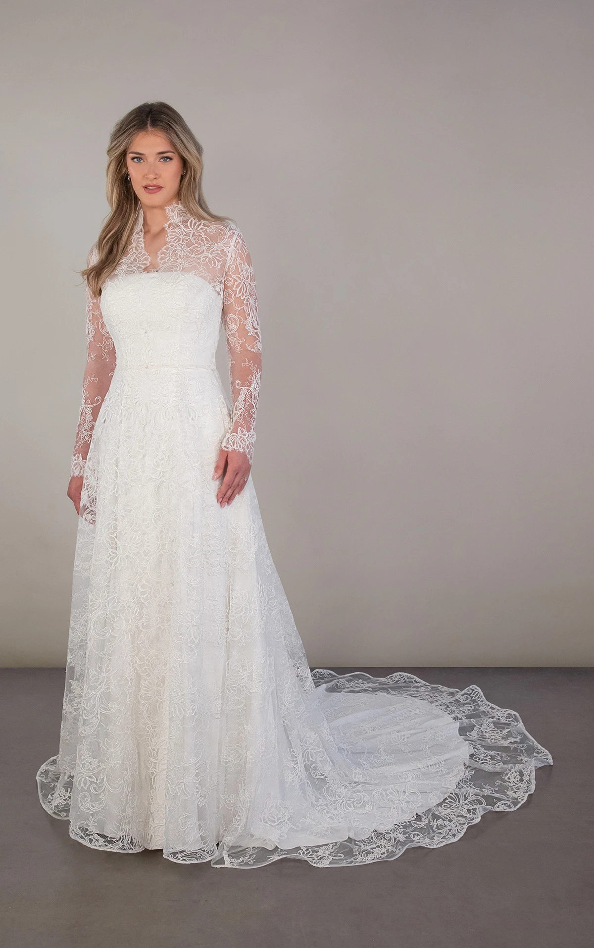 Long Sleeve A-Line Wedding Dress with a Scoop Neckline, PA1440, byOxford Street
