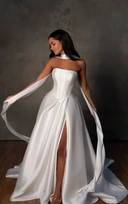 Strapless Mikado Ballgown with Pleated Skirt and Pockets, D4389, by Essense of Australia