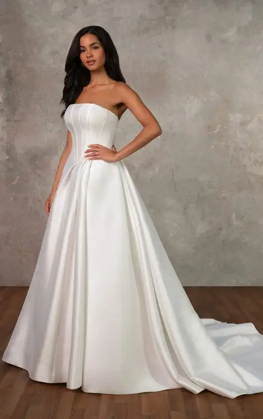 Strapless Mikado Ballgown with Pleated Skirt and Pockets, D4389, by Essense of Australia alternate image