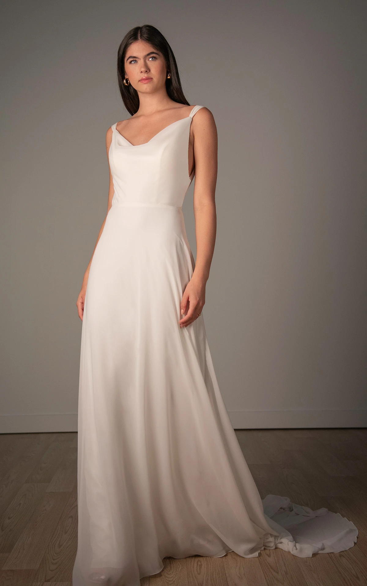 sy8255 Chiffon A-line Wedding Dress with Cowl Neckline and Low V-Back by Stella York