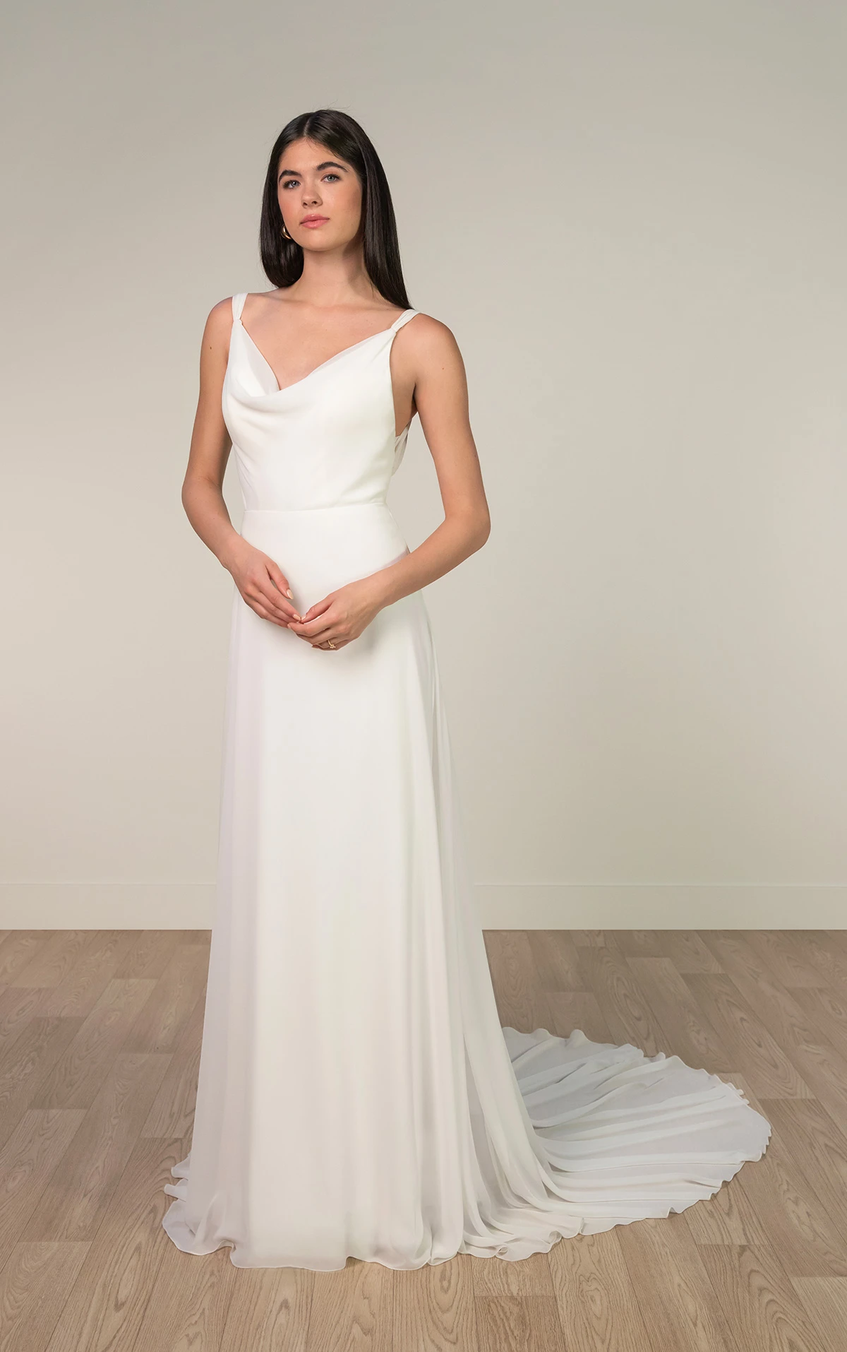 sy8255 Chiffon A-line Wedding Dress with Cowl Neckline and Low V-Back by Stella York