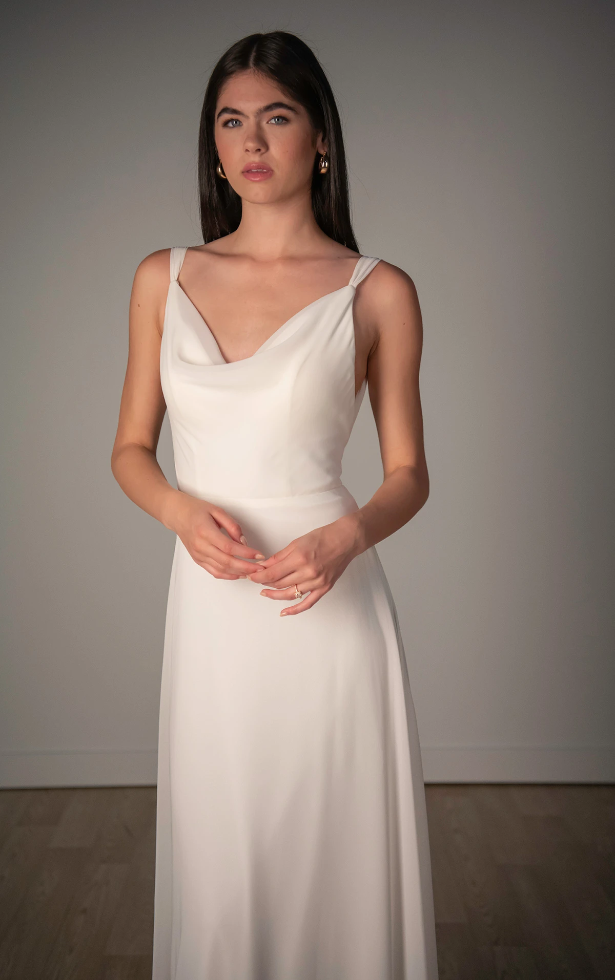 sy8255 Chiffon A-line Wedding Dress with Cowl Neckline and Low V-Back by Stella York