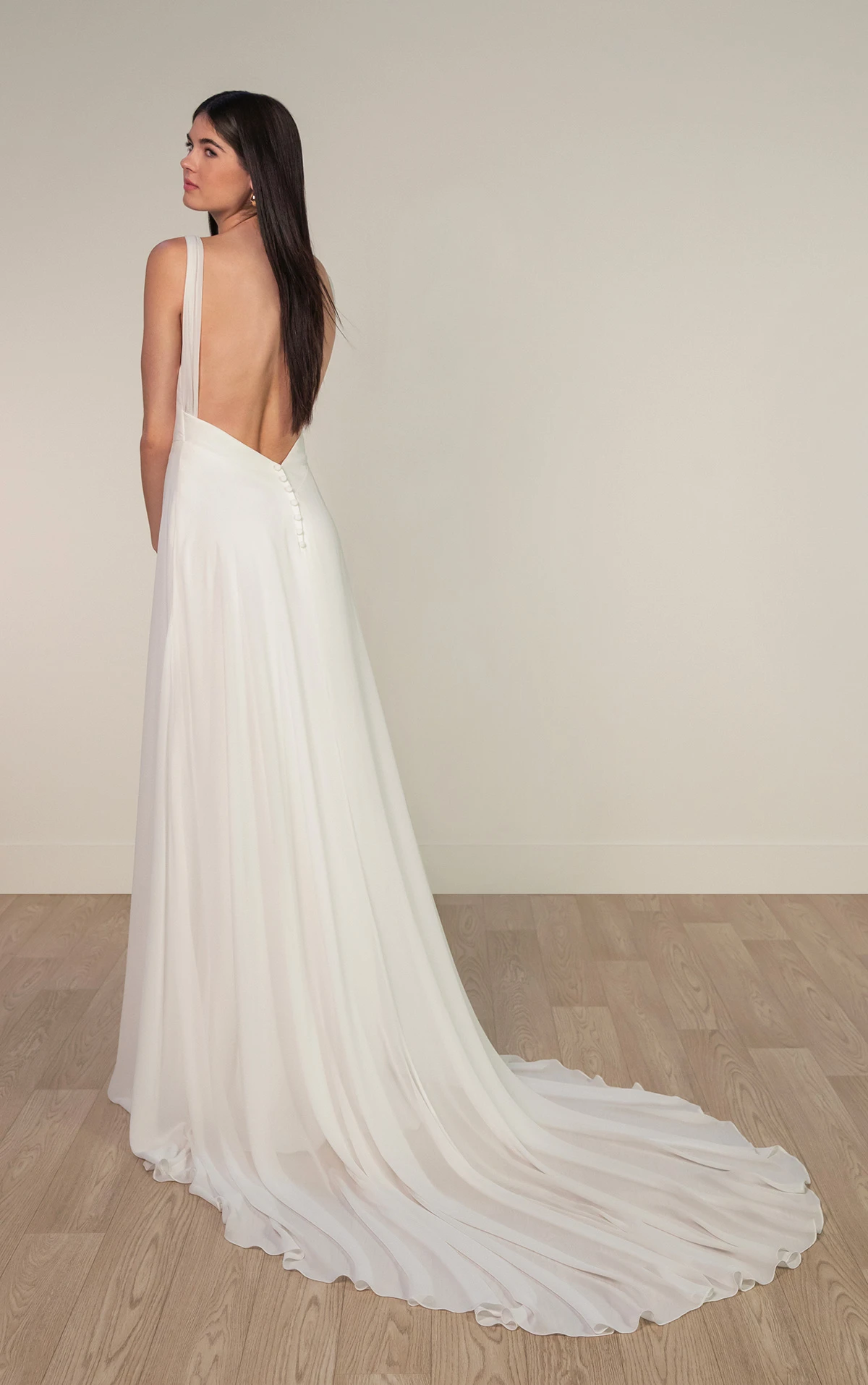 sy8255 Chiffon A-line Wedding Dress with Cowl Neckline and Low V-Back by Stella York