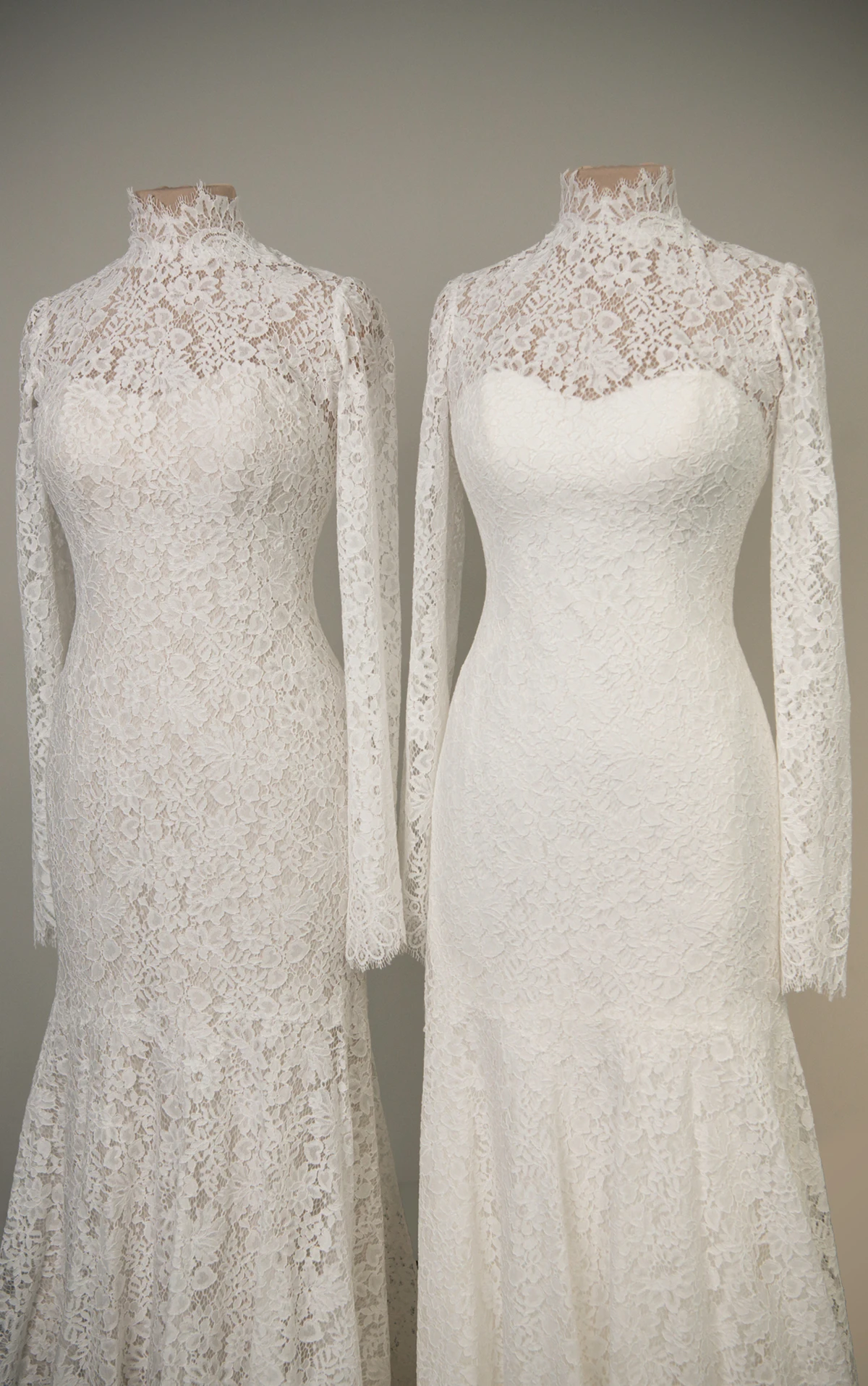 d4455 Sheer Long Sleeve Lace Fit-and-Flare Gown with High Neck  by Essense of Australia