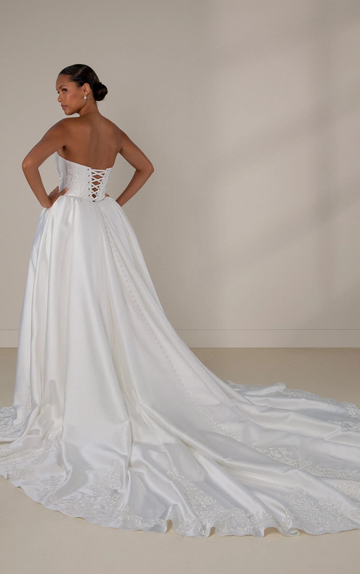 le1436 Satin Fit-and-Flare Wedding Dress with Detachable Overskirt  by Martina Liana Luxe
