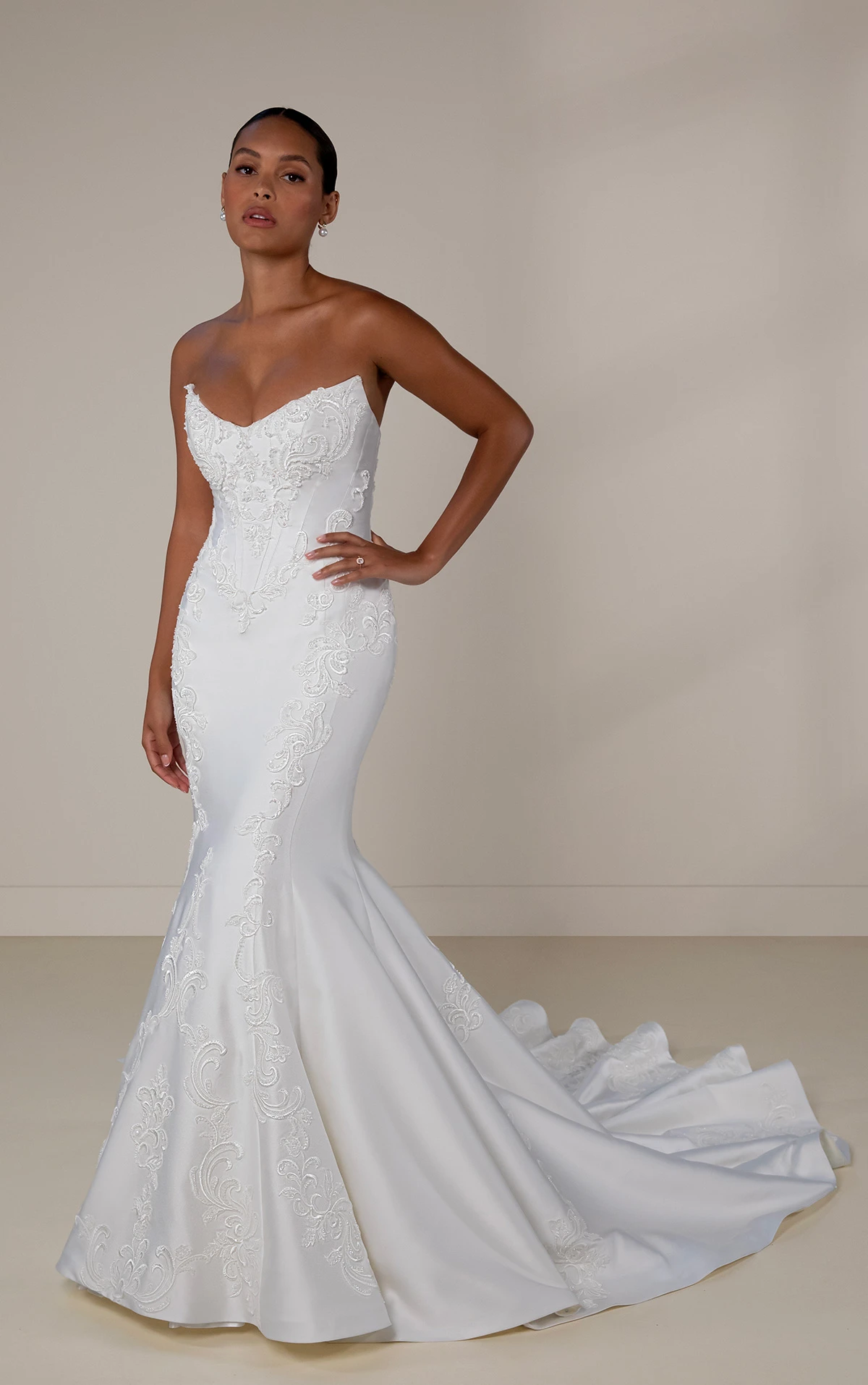le1436 Satin Fit-and-Flare Wedding Dress with Detachable Overskirt  by Martina Liana Luxe