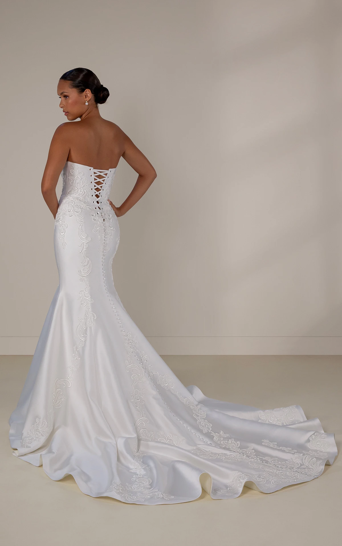 le1436 Satin Fit-and-Flare Wedding Dress with Detachable Overskirt  by Martina Liana Luxe