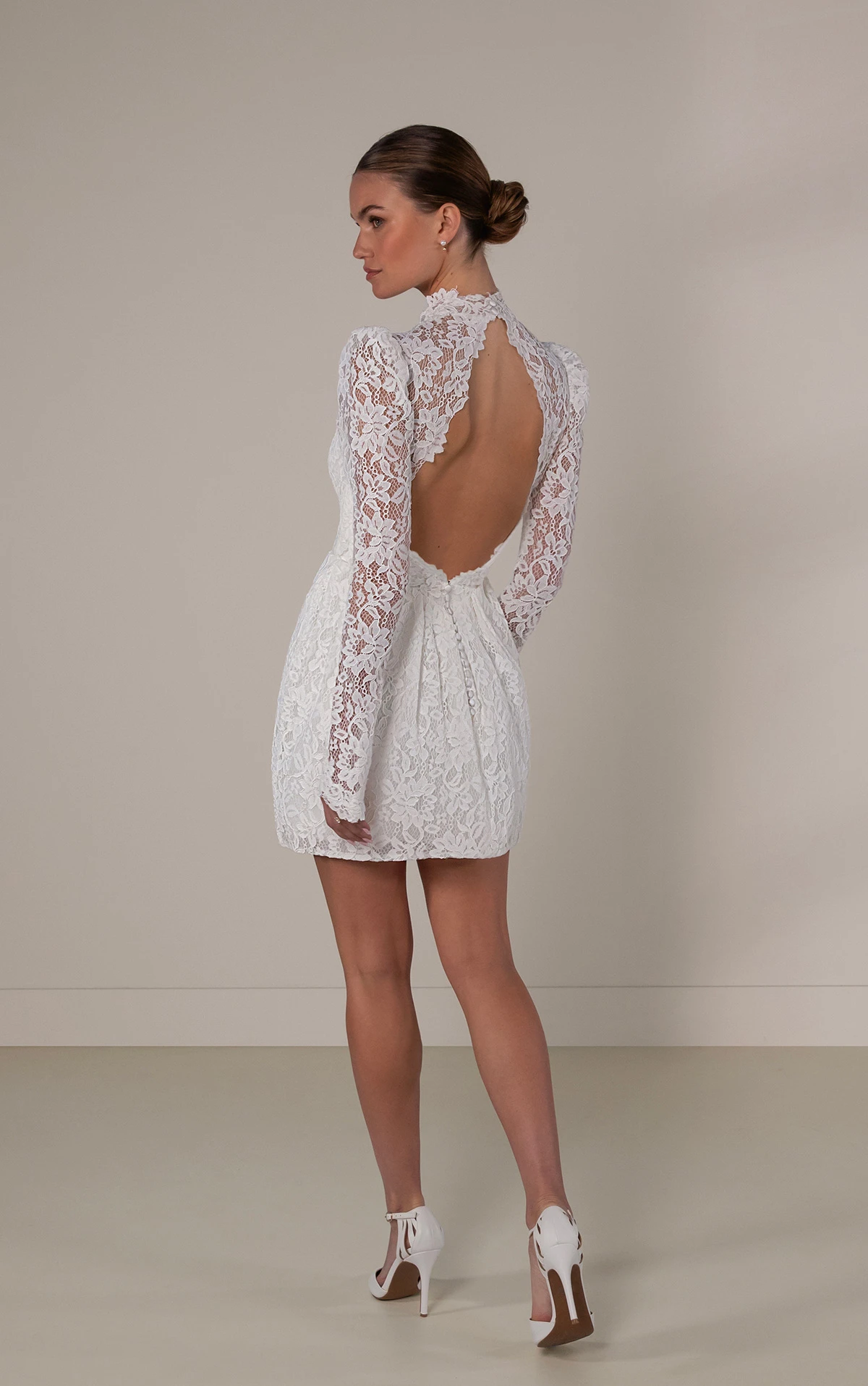 le1438 Lace A-Line Wedding Dress with Long Sleeves and Dramatic Overskirt  by Martina Liana Luxe