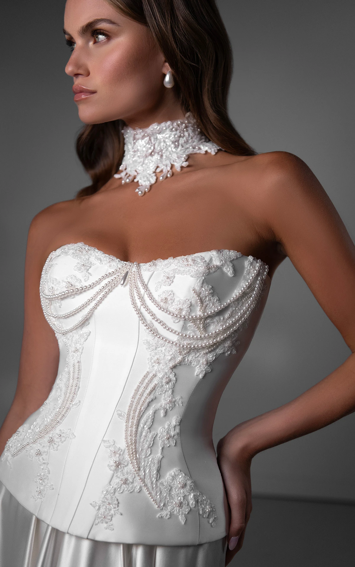 le1439 Silk A-Line Wedding Dress with Beaded Bodice and Silk Satin Skirt  by Martina Liana Luxe