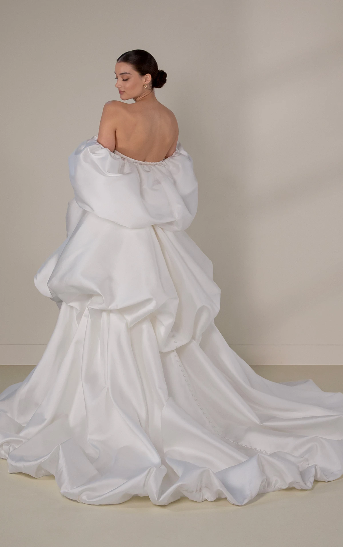 le1445 Strapless Beaded Sheath Wedding Dress with Bubble Overskirt and Shawl  by Martina Liana Luxe