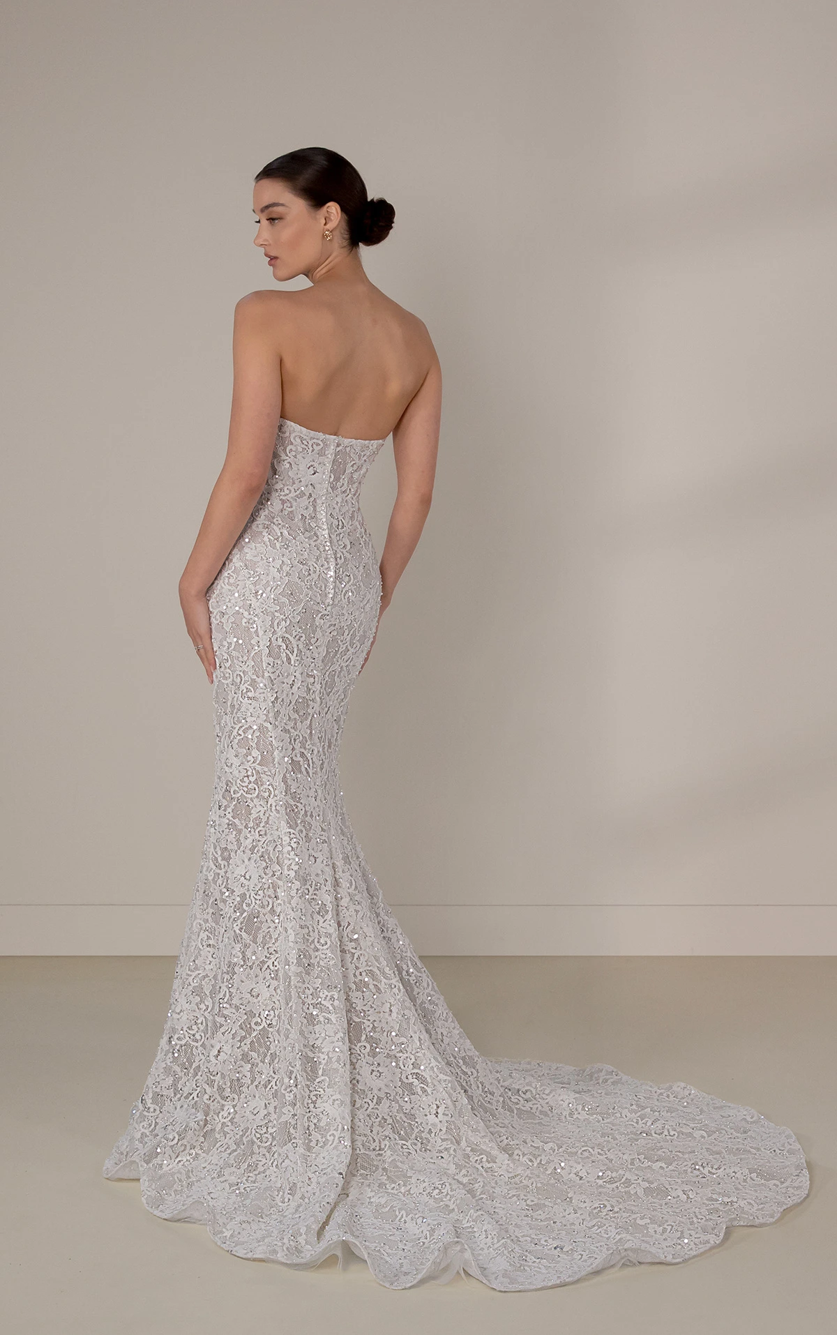 le1445 Strapless Beaded Sheath Wedding Dress with Bubble Overskirt and Shawl  by Martina Liana Luxe