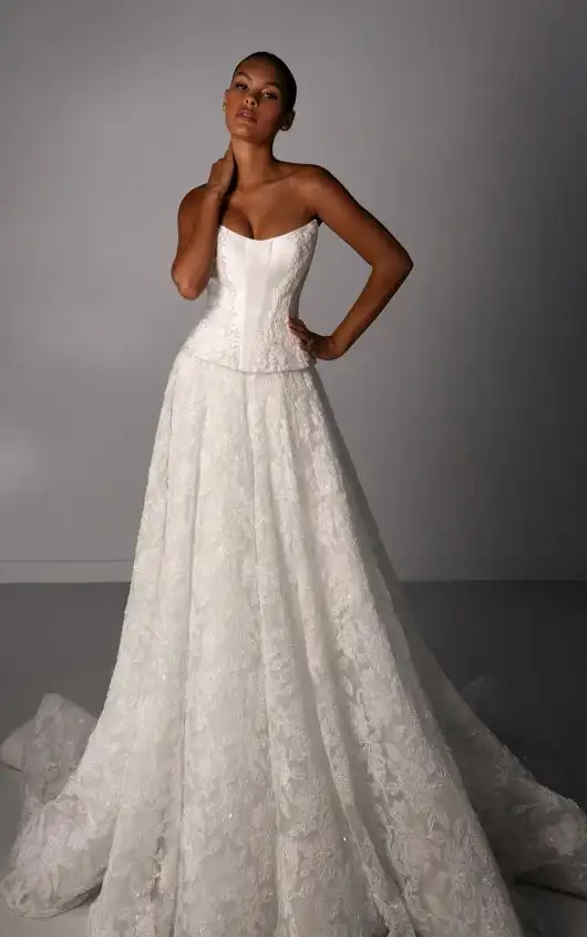 Strapless Sequin Lace Faux Two-Piece Wedding Dress with Corset Bodice, LE1448, by Martina Liana Luxe