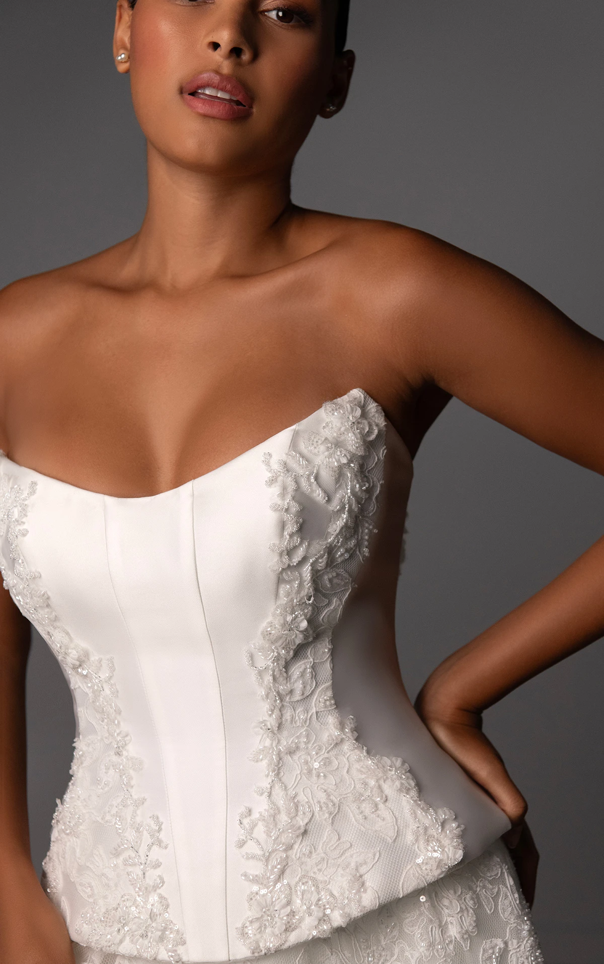 le1448 Strapless Sequin Lace Faux Two-Piece Wedding Dress with Corset Bodice  by Martina Liana Luxe