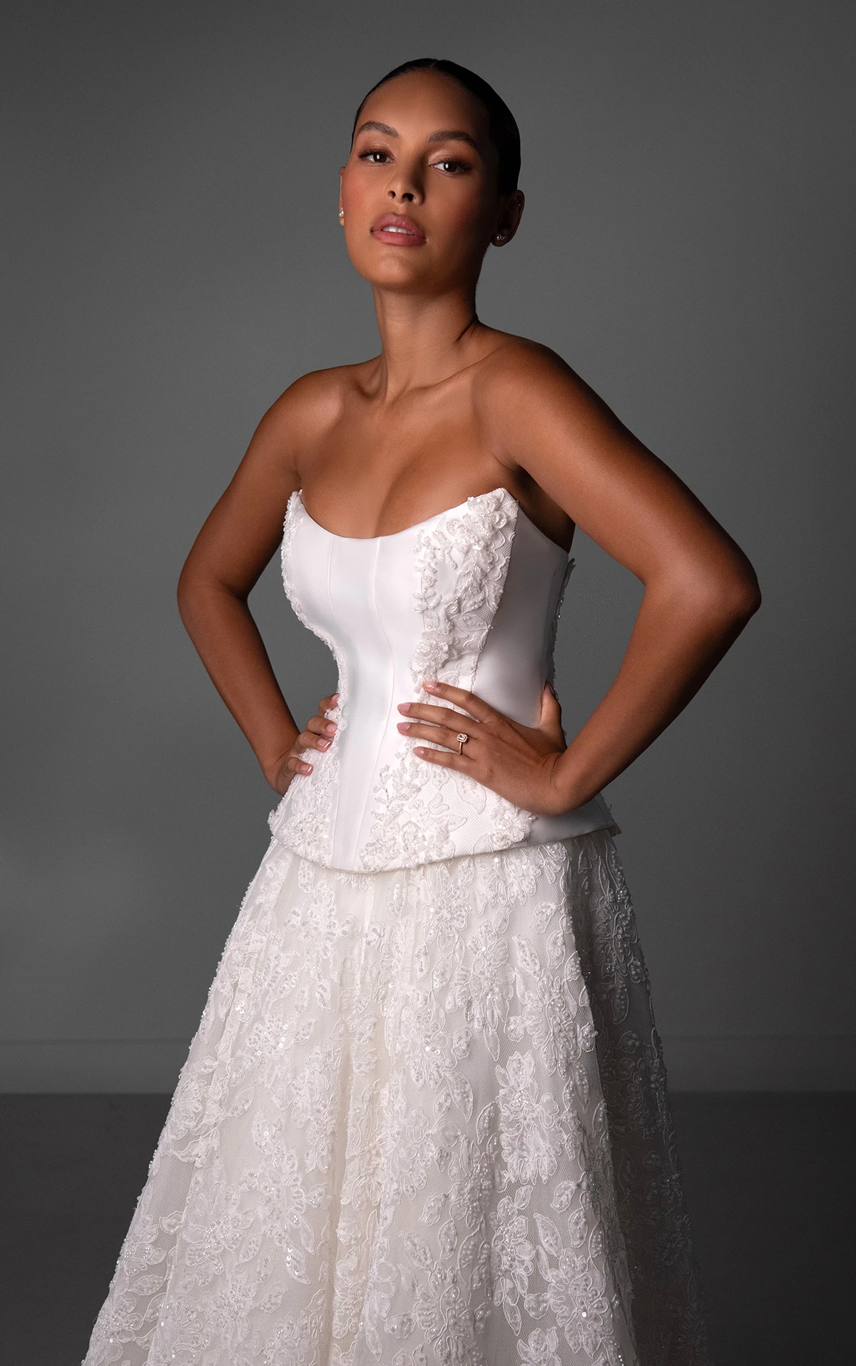 le1448 Strapless Sequin Lace Faux Two-Piece Wedding Dress with Corset Bodice  by Martina Liana Luxe