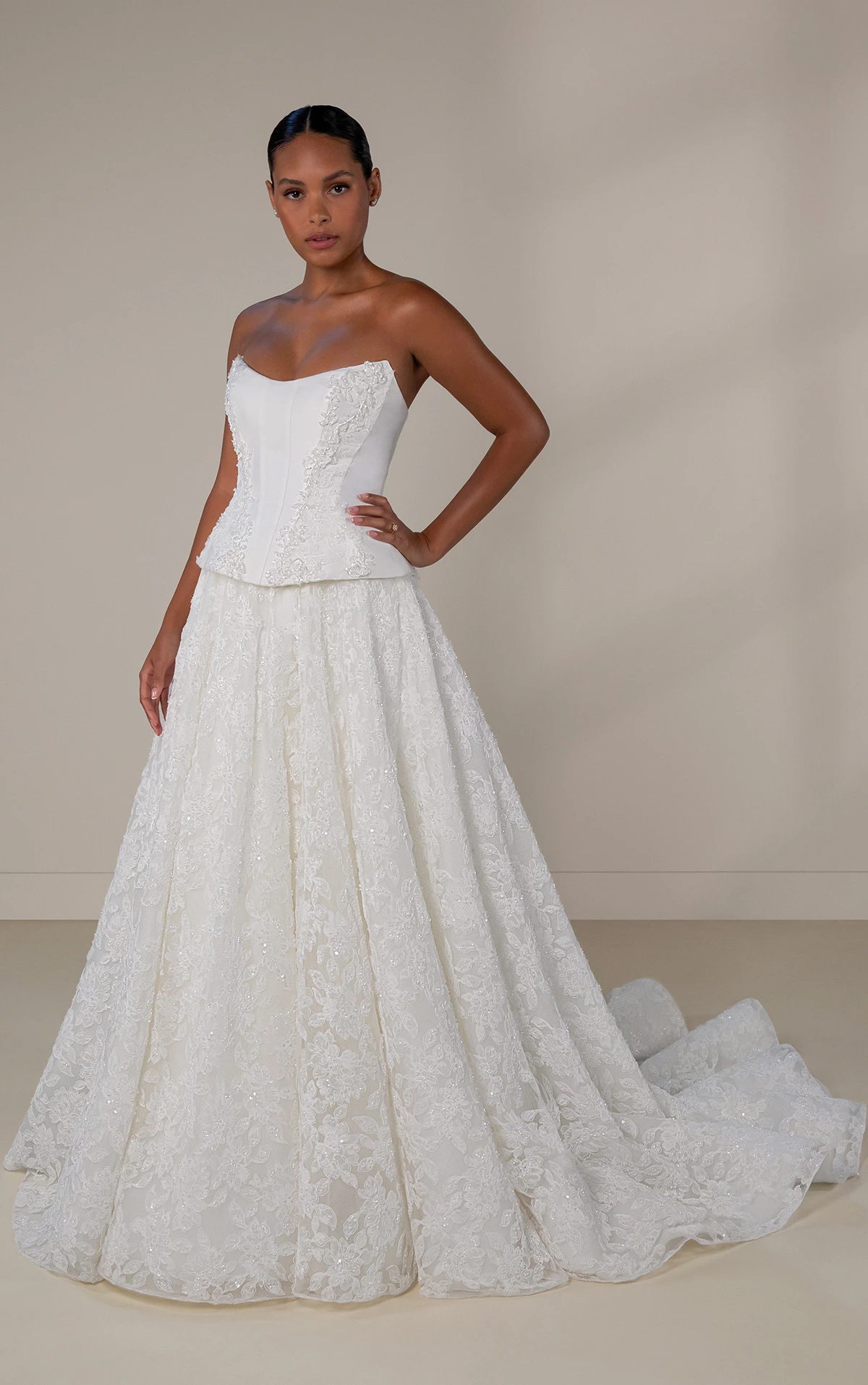 le1448 Strapless Sequin Lace Faux Two-Piece Wedding Dress with Corset Bodice  by Martina Liana Luxe