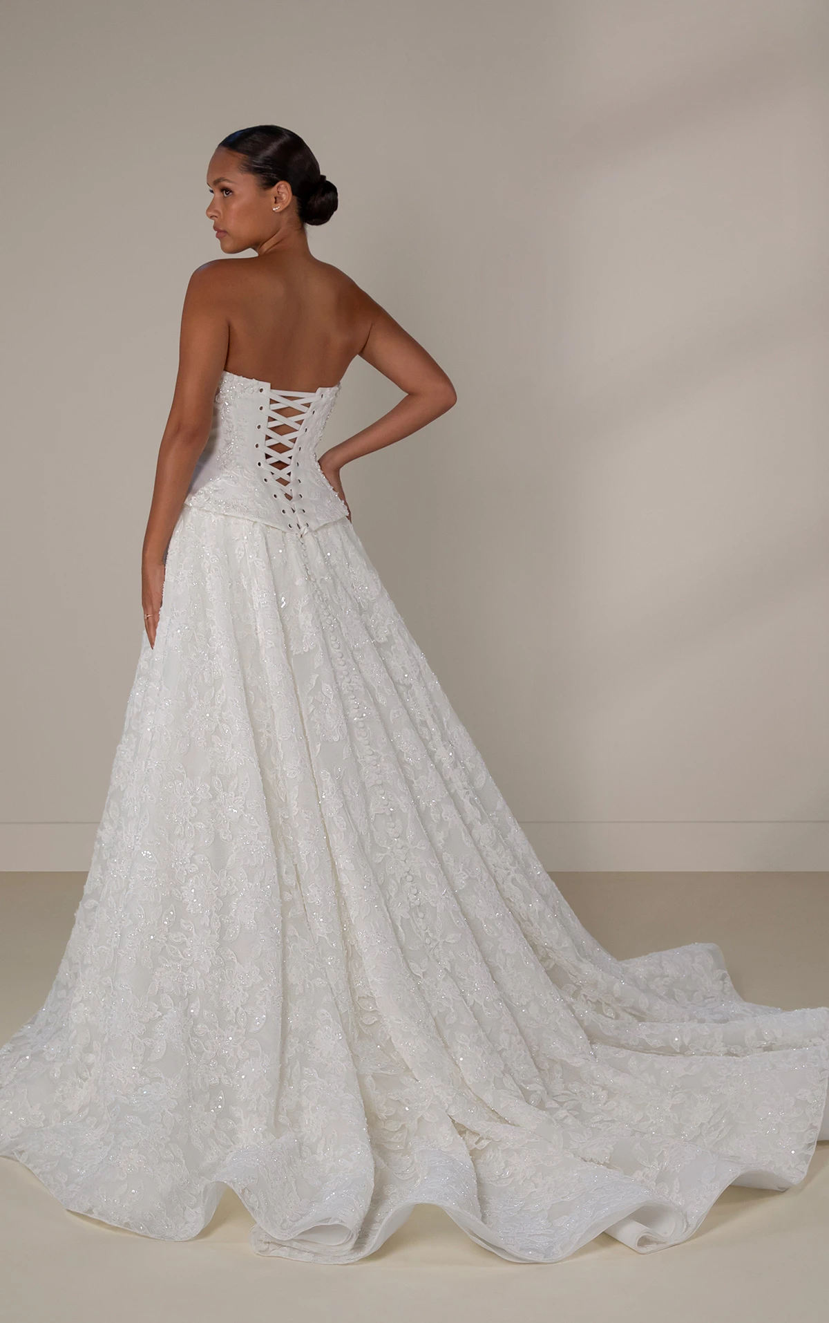 le1448 Strapless Sequin Lace Faux Two-Piece Wedding Dress with Corset Bodice  by Martina Liana Luxe