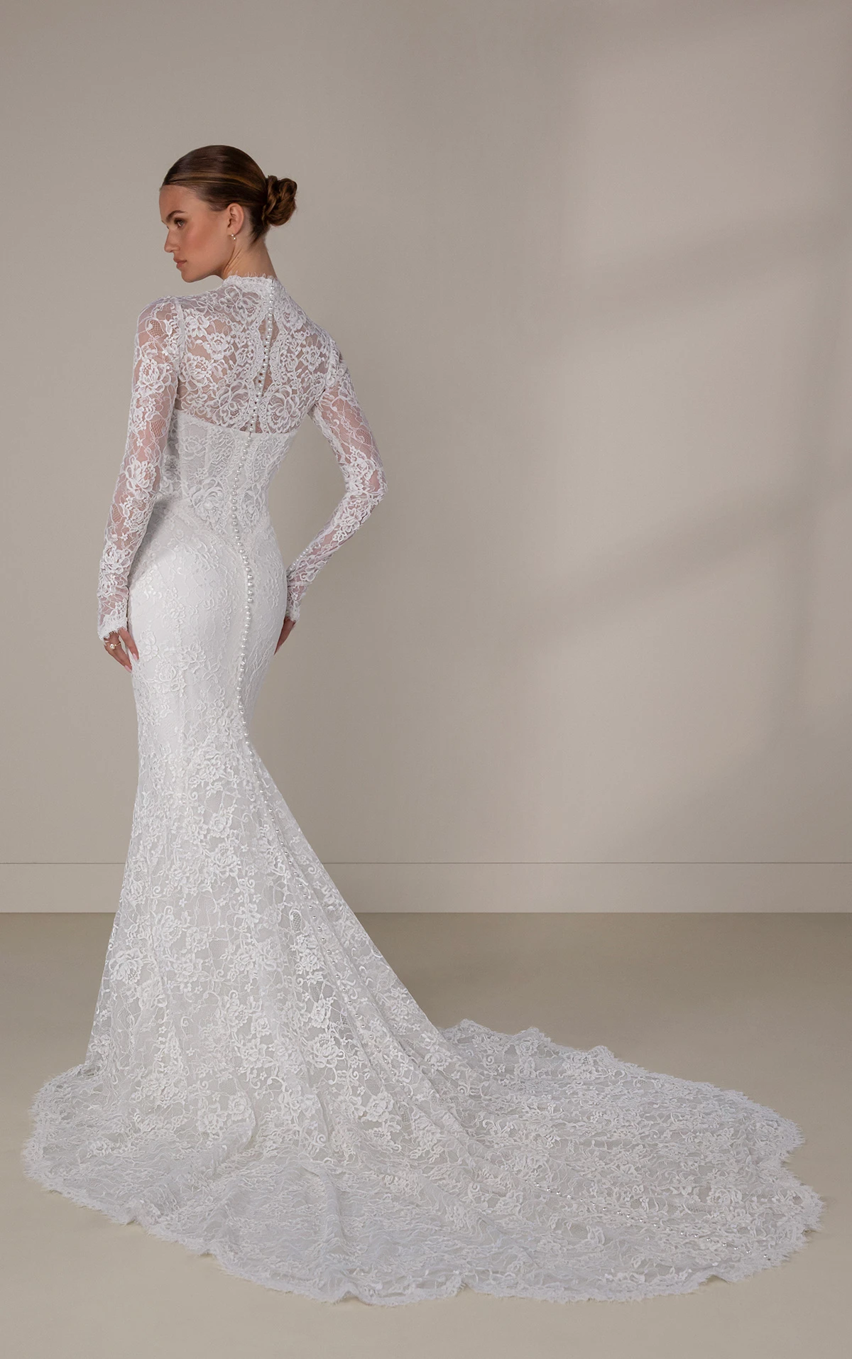 le1450 Lace Sheath Wedding Dress with Scallop-Edge Plunge Neckline  by Martina Liana Luxe