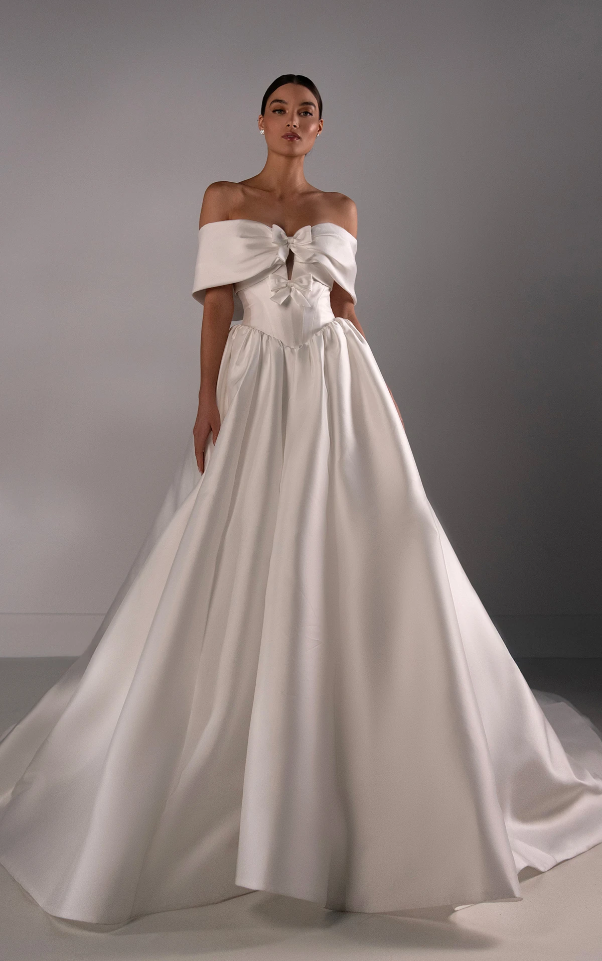 le1456 Off-the-Shoulder Ballgown Wedding Dress with Bow Details  by Martina Liana Luxe