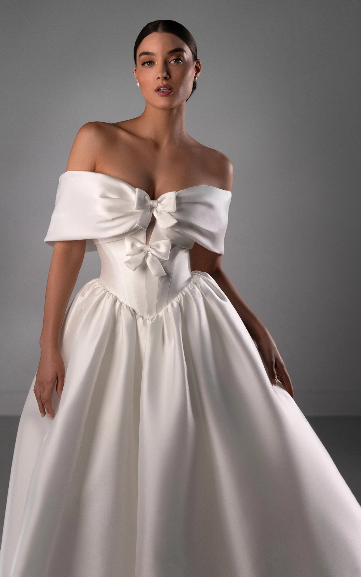 le1456 Off-the-Shoulder Ballgown Wedding Dress with Bow Details  by Martina Liana Luxe