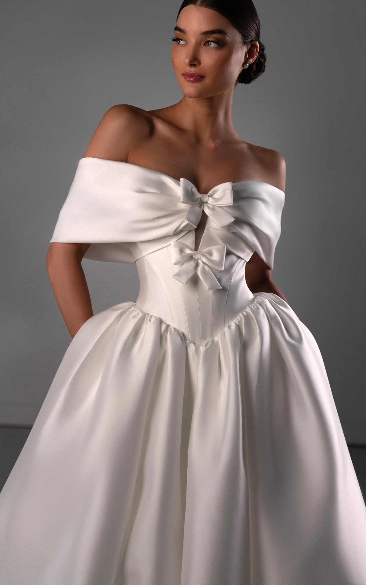 le1456 Off-the-Shoulder Ballgown Wedding Dress with Bow Details  by Martina Liana Luxe