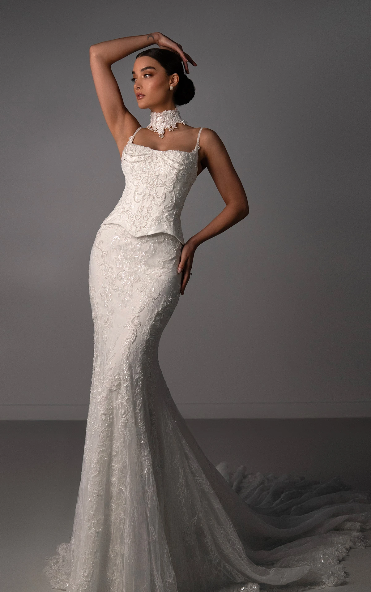 le1457 Faux Two-Piece Basque Waist Wedding Gown with Draped Beading  by Martina Liana Luxe