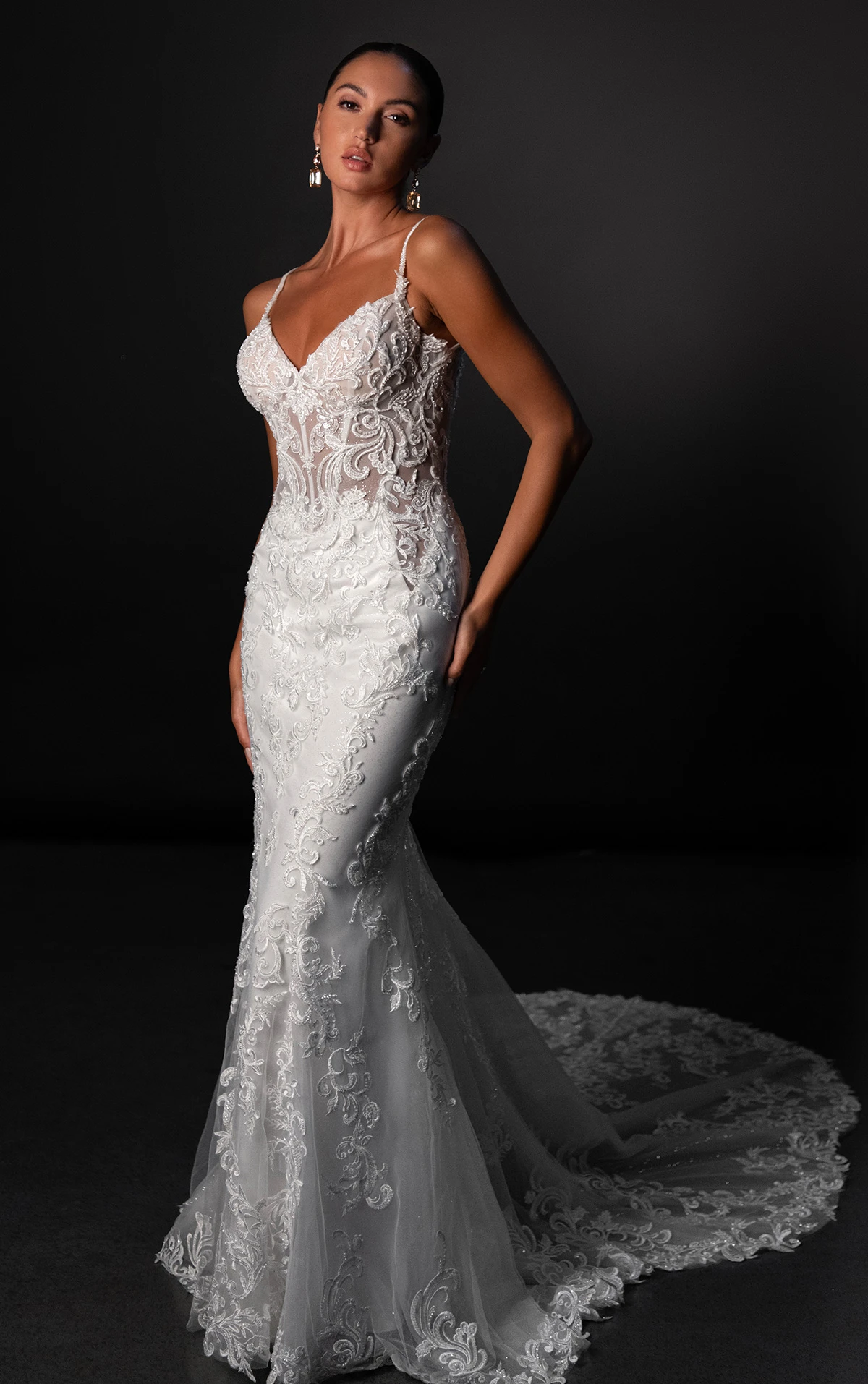Sweetheart Lace Fit-and-Flare Wedding Dress with Illusion Cutouts, ML1916, byMartina Liana