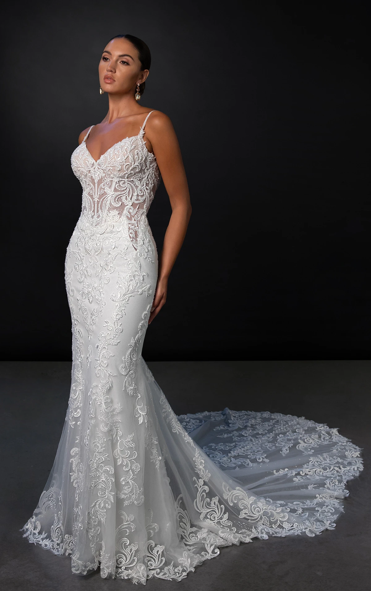 ml1916 Sweetheart Lace Fit-and-Flare Wedding Dress with Illusion Cutouts  by Martina Liana
