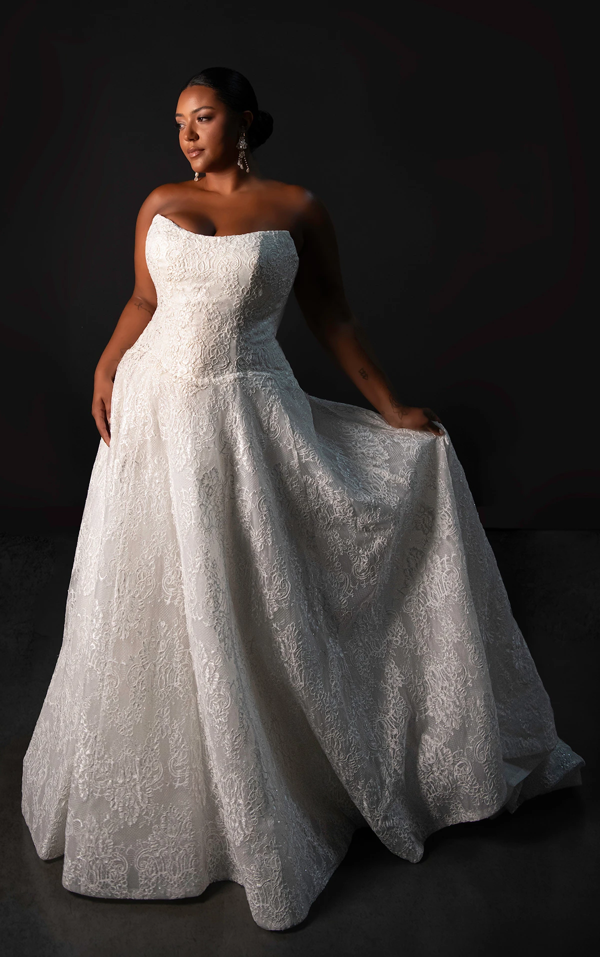 ml1963 Strapless Chantilly Lace A-Line Wedding Dress with Drop Waist  by Martina Liana