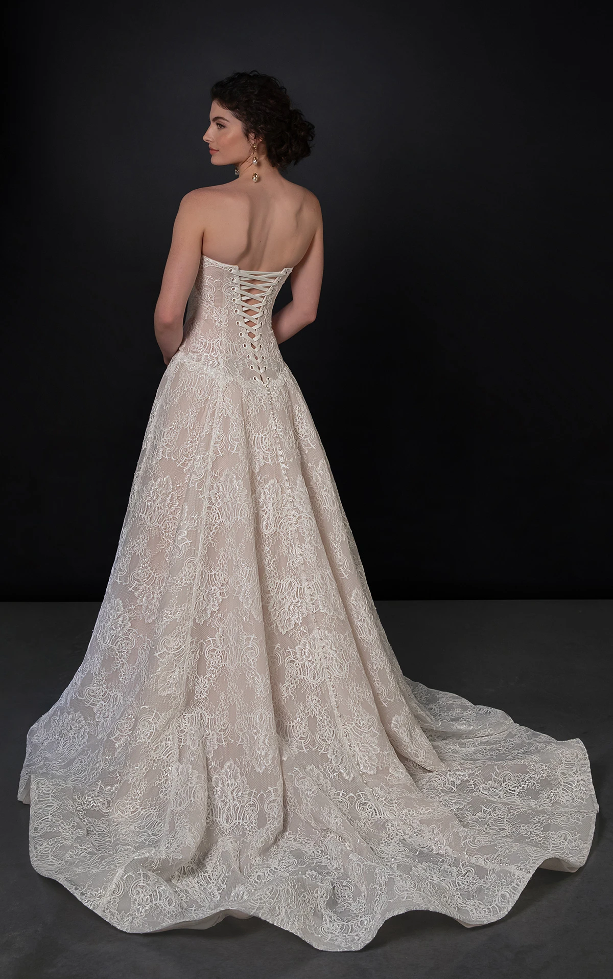ml1963 Strapless Chantilly Lace A-Line Wedding Dress with Drop Waist  by Martina Liana