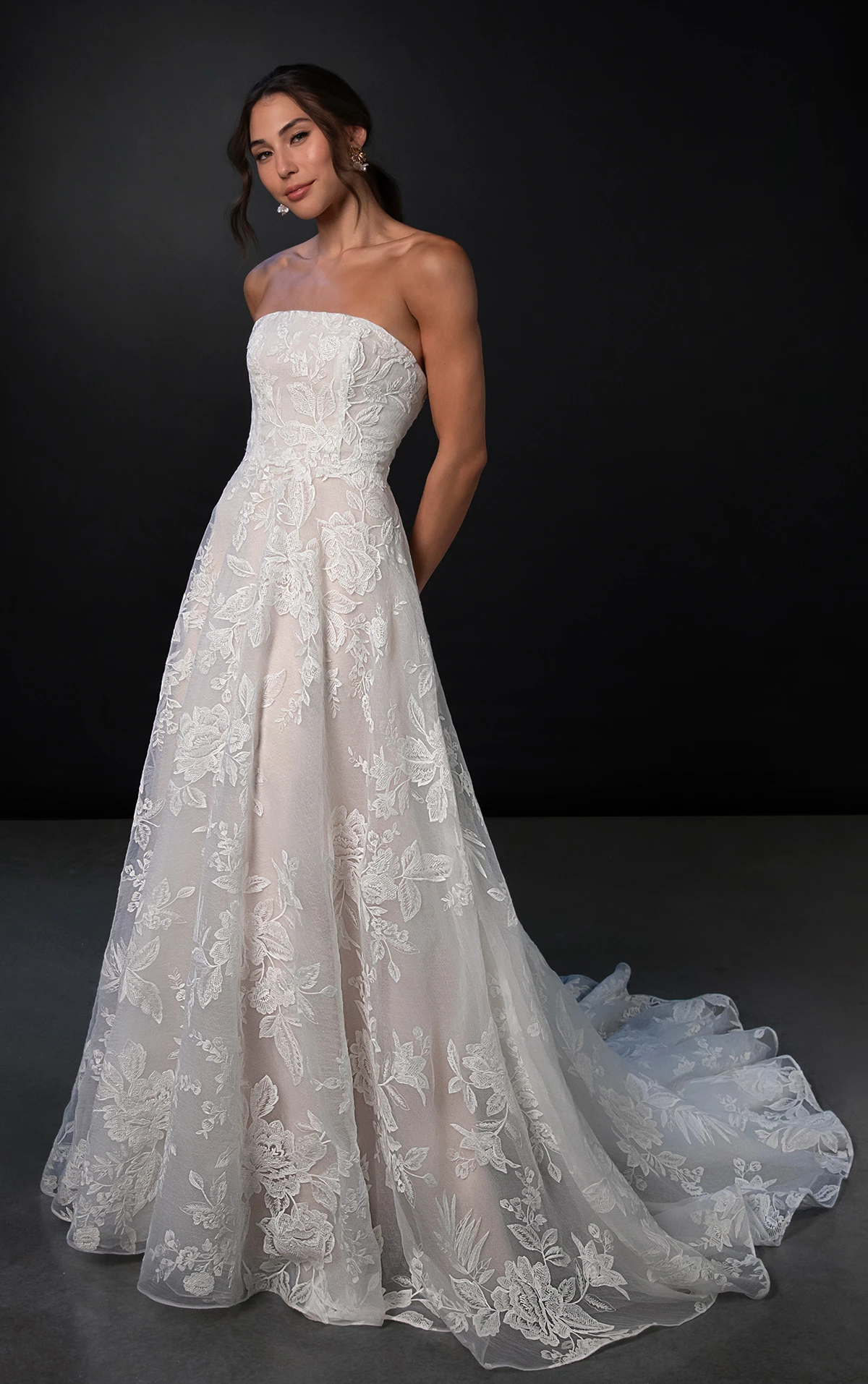 ml1996 Strapless Organza Ballgown Wedding Dress with Lace Appliqués  by Martina Liana